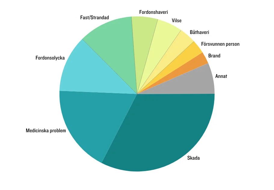 cirkeldiagram anledniingar varför människor utlöser en SOS-signal?